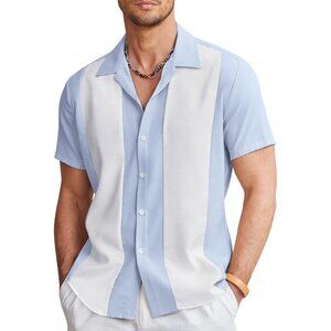 ❤️Men's White Casual Button Down Shirts Vintage  Bowling Summer Beach Shirts